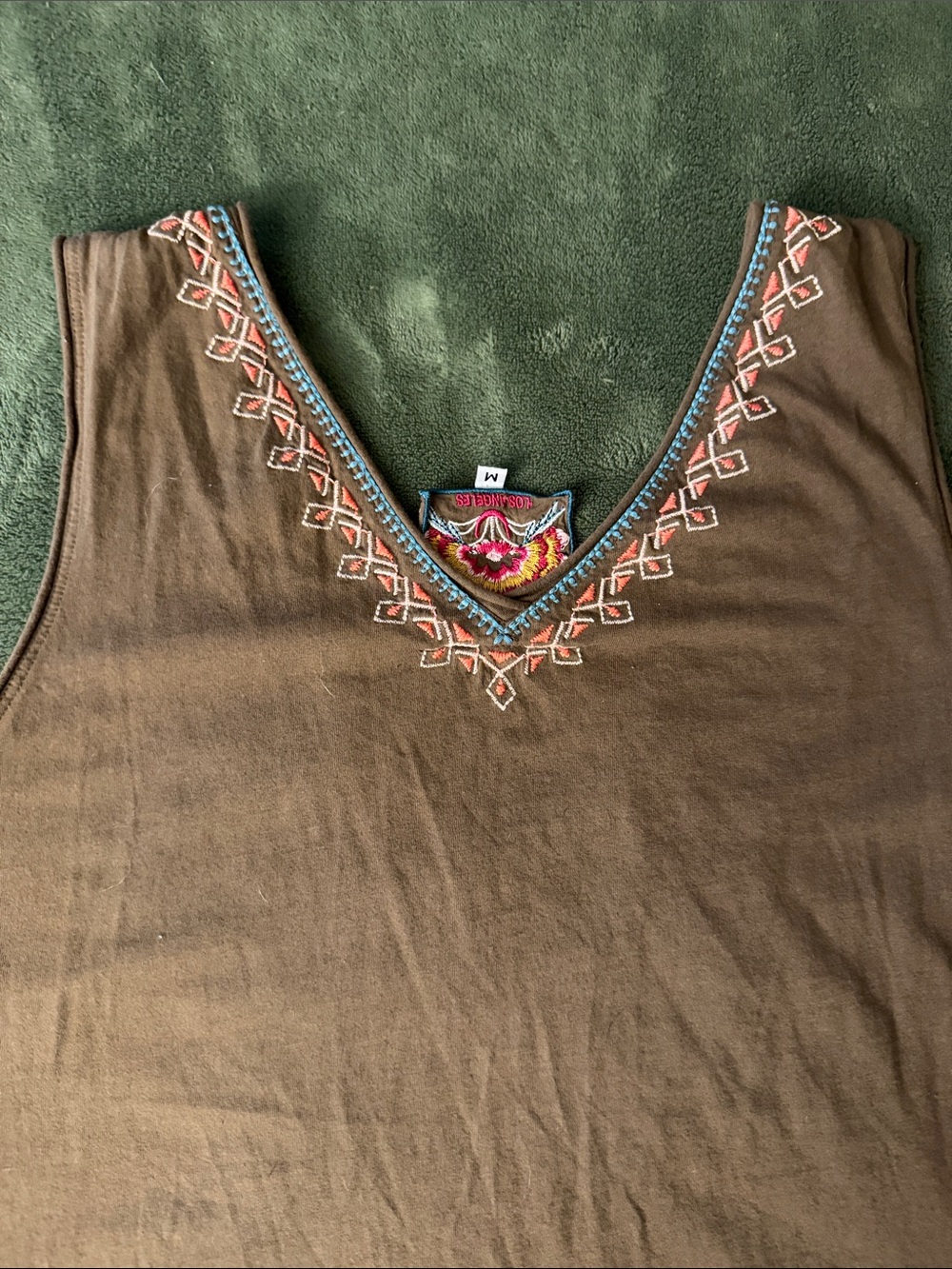 Johnny Was Brown Tank Top with Pink, Red & Yellow Floral Embroidery - Picture 5 of 5